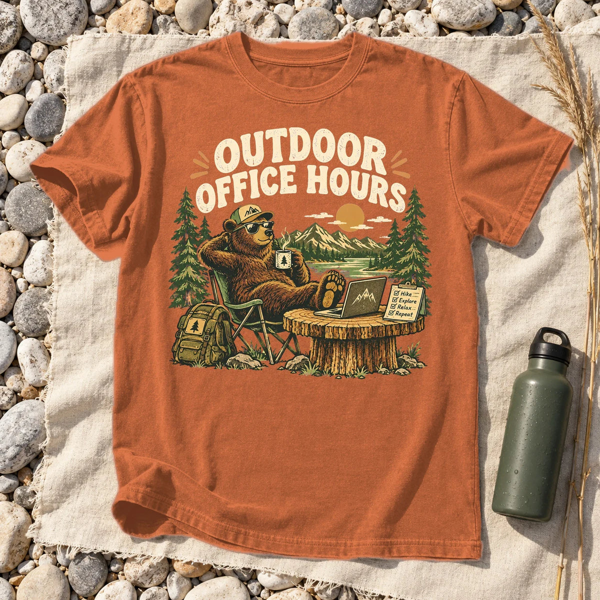 Outdoor Office Hours Bear Graphic Tee on Yam Premium Tee