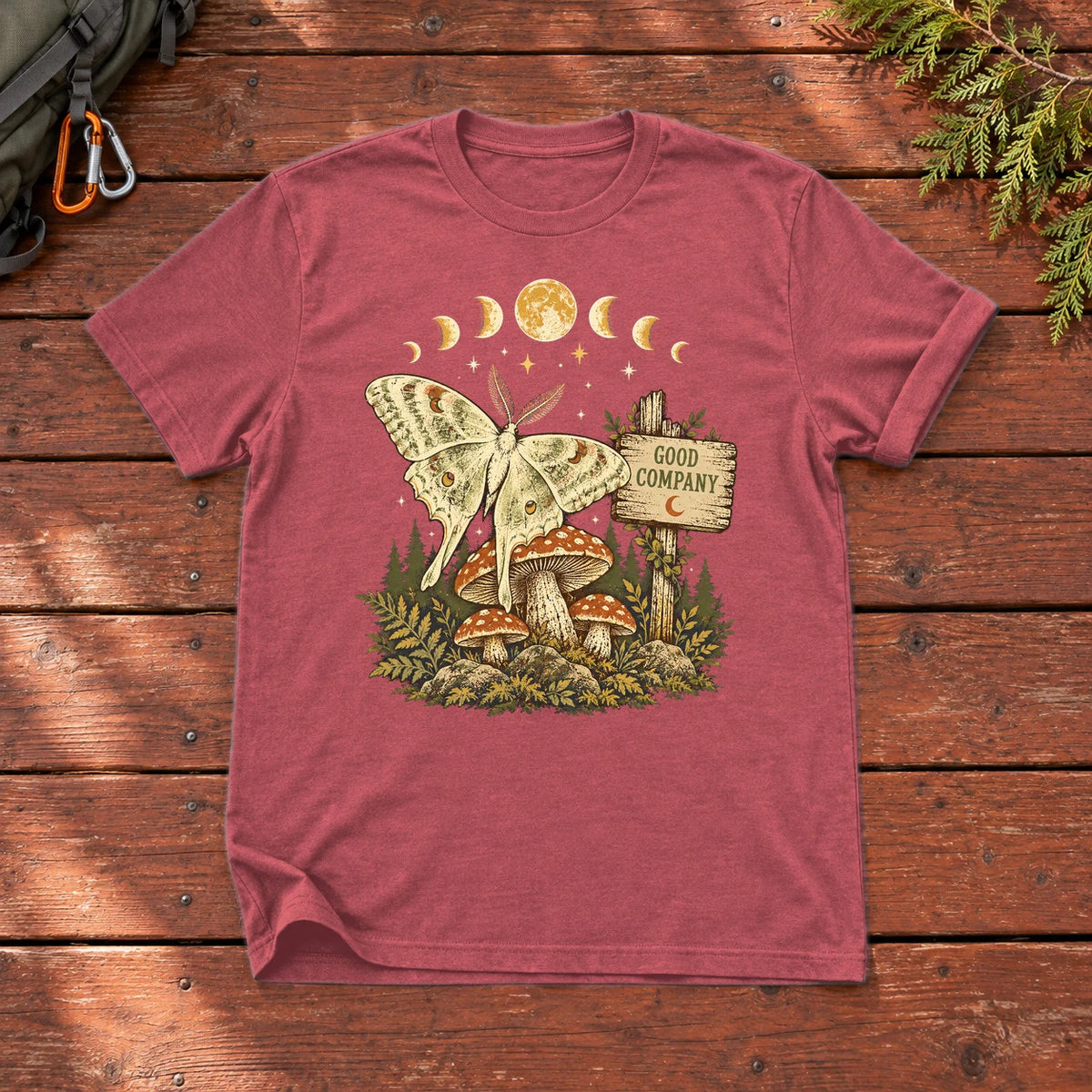 Good Company Luna Moth Graphic Tee on Heather Red Everyday Soft Tee