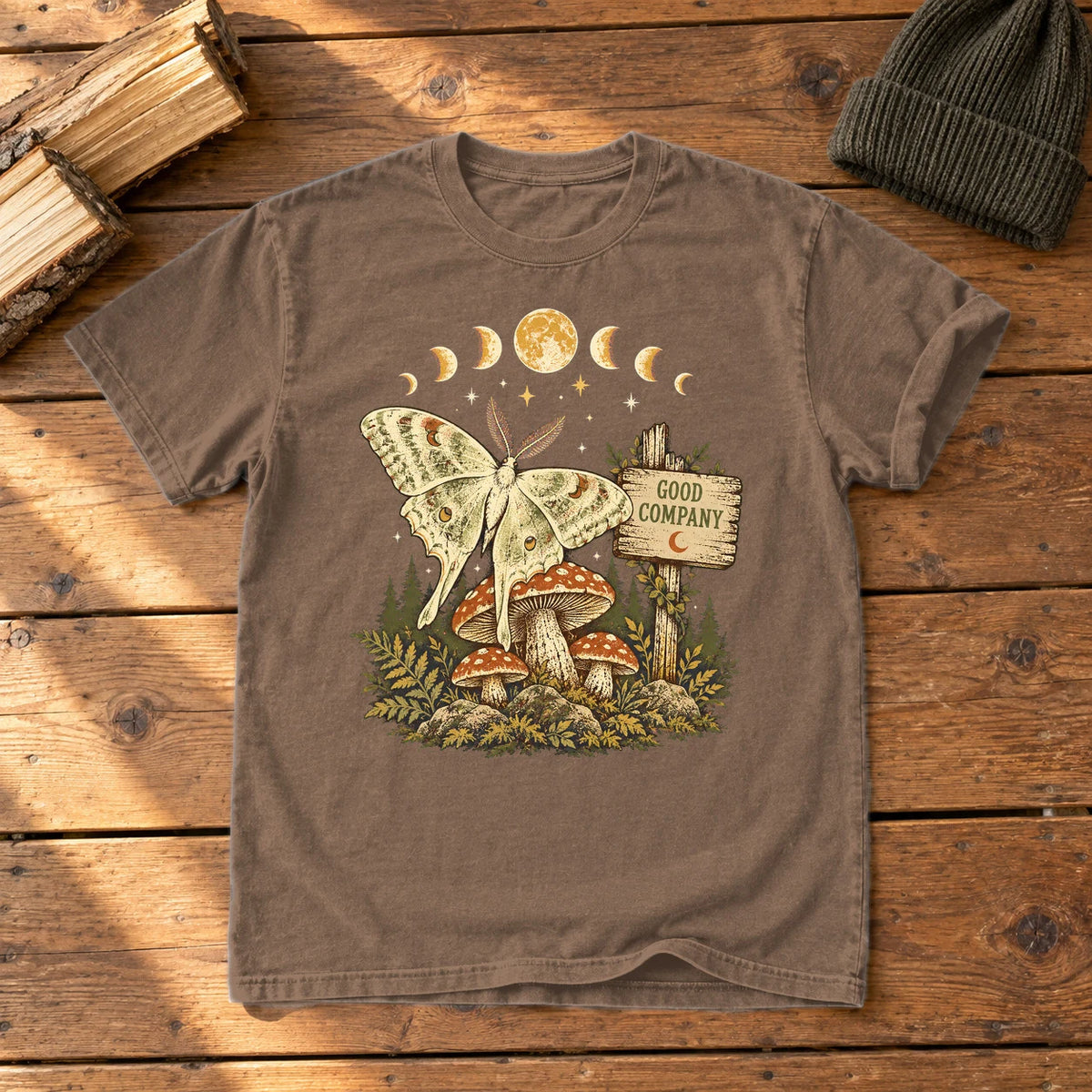 Good Company Luna Moth Graphic Tee on Espresso Premium Tee