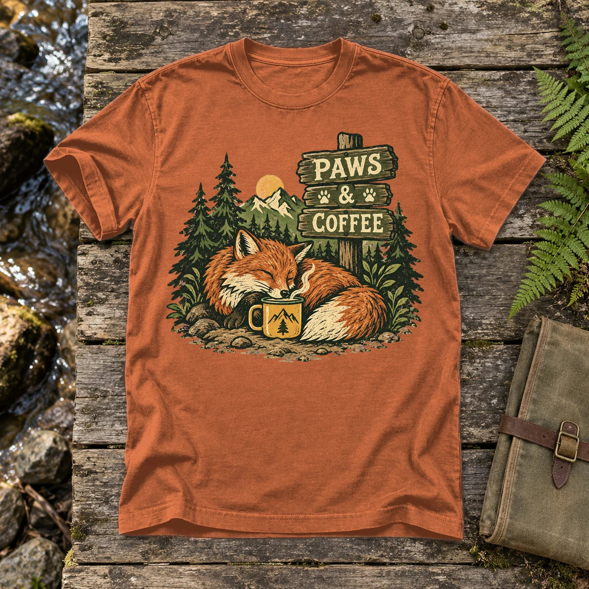 Paws & Coffee Fox Graphic Tee on Yam Premium Tee