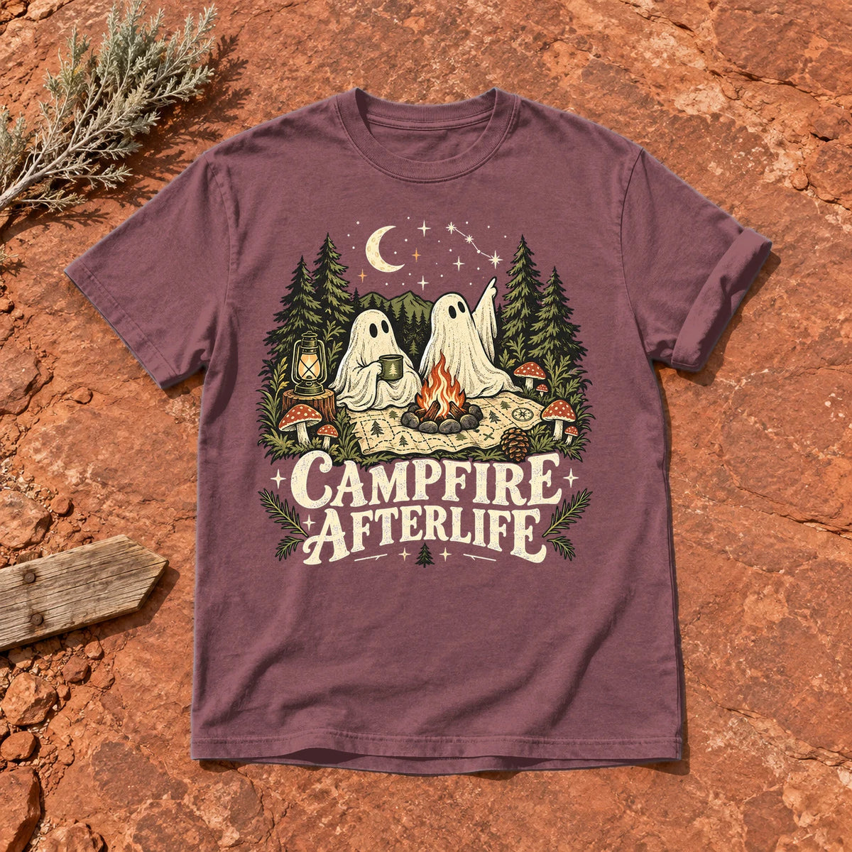Campfire Afterlife Ghost Graphic Tee on Brick Premium Tee