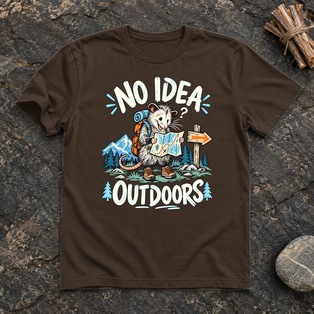 No Idea Outdoors Opossum Graphic Tee on Dark Chocolate Everyday Soft Tee