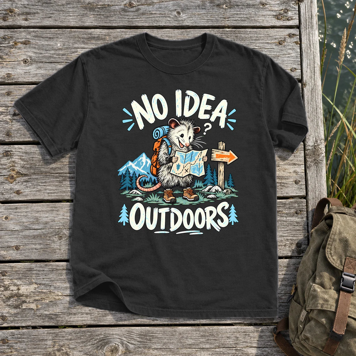 No Idea Outdoors Opossum Graphic Tee on Black Premium Tee
