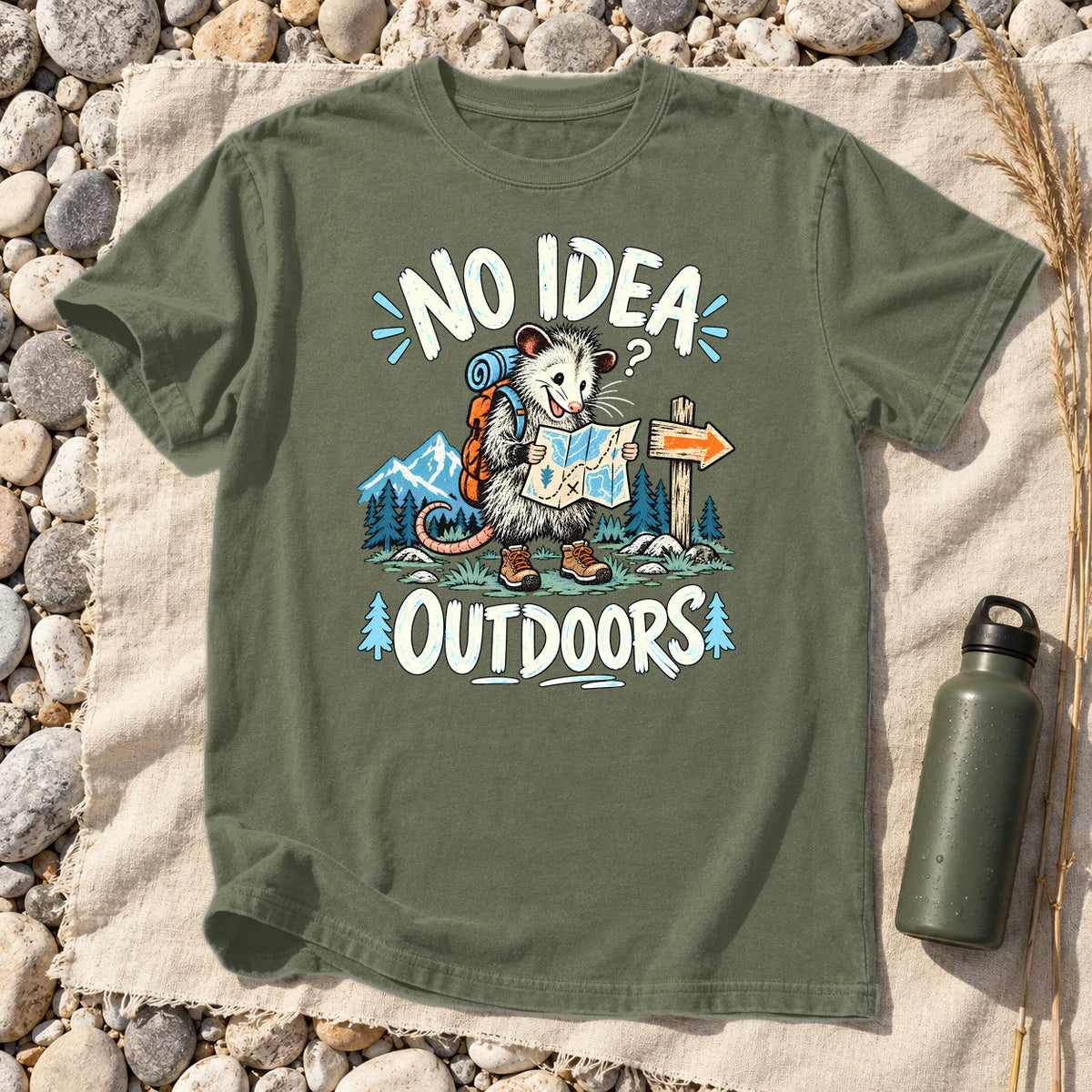 No Idea Outdoors Opossum Graphic Tee on Moss Premium Tee