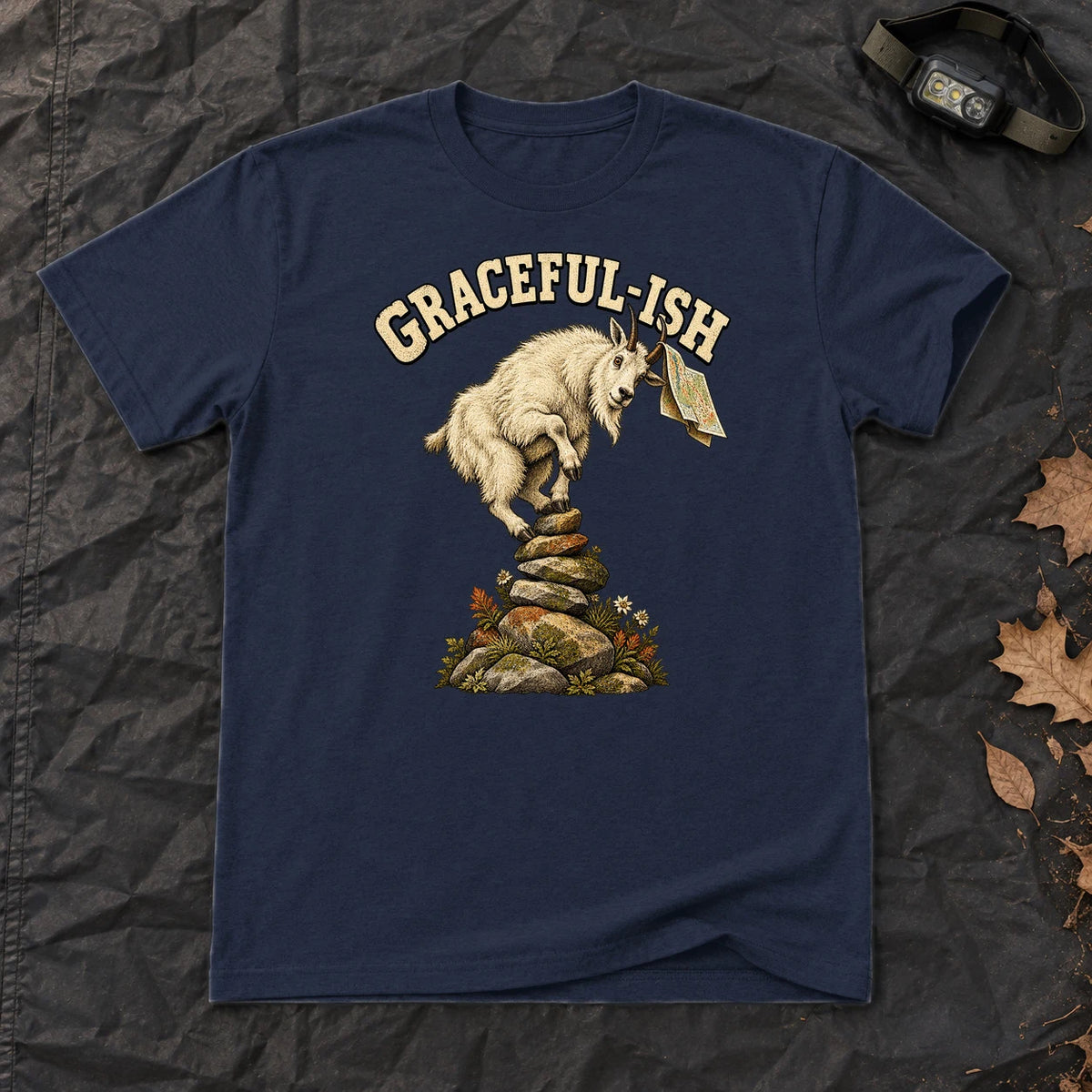 Graceful-ish Mountain Goat Graphic Tee on Navy Everyday Soft Tee