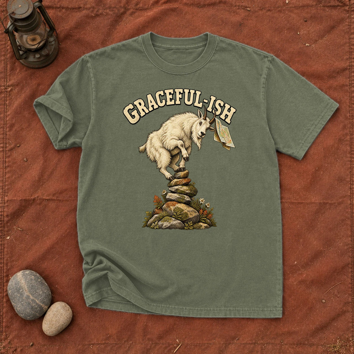Graceful-ish Mountain Goat Graphic Tee on Moss Premium Tee
