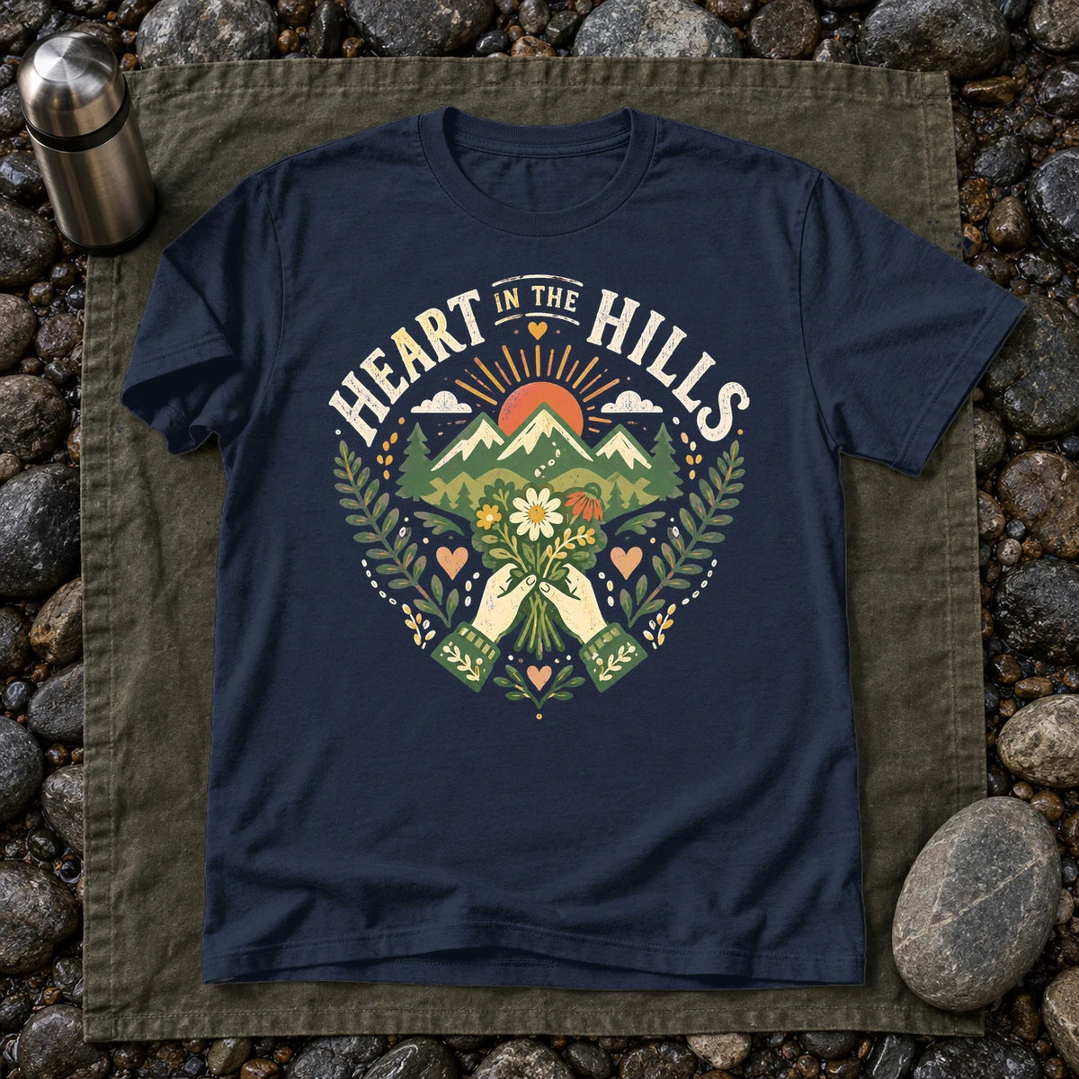 Heart in the Hills Retro Nature Graphic Tee on Navy Everyday Soft Tee