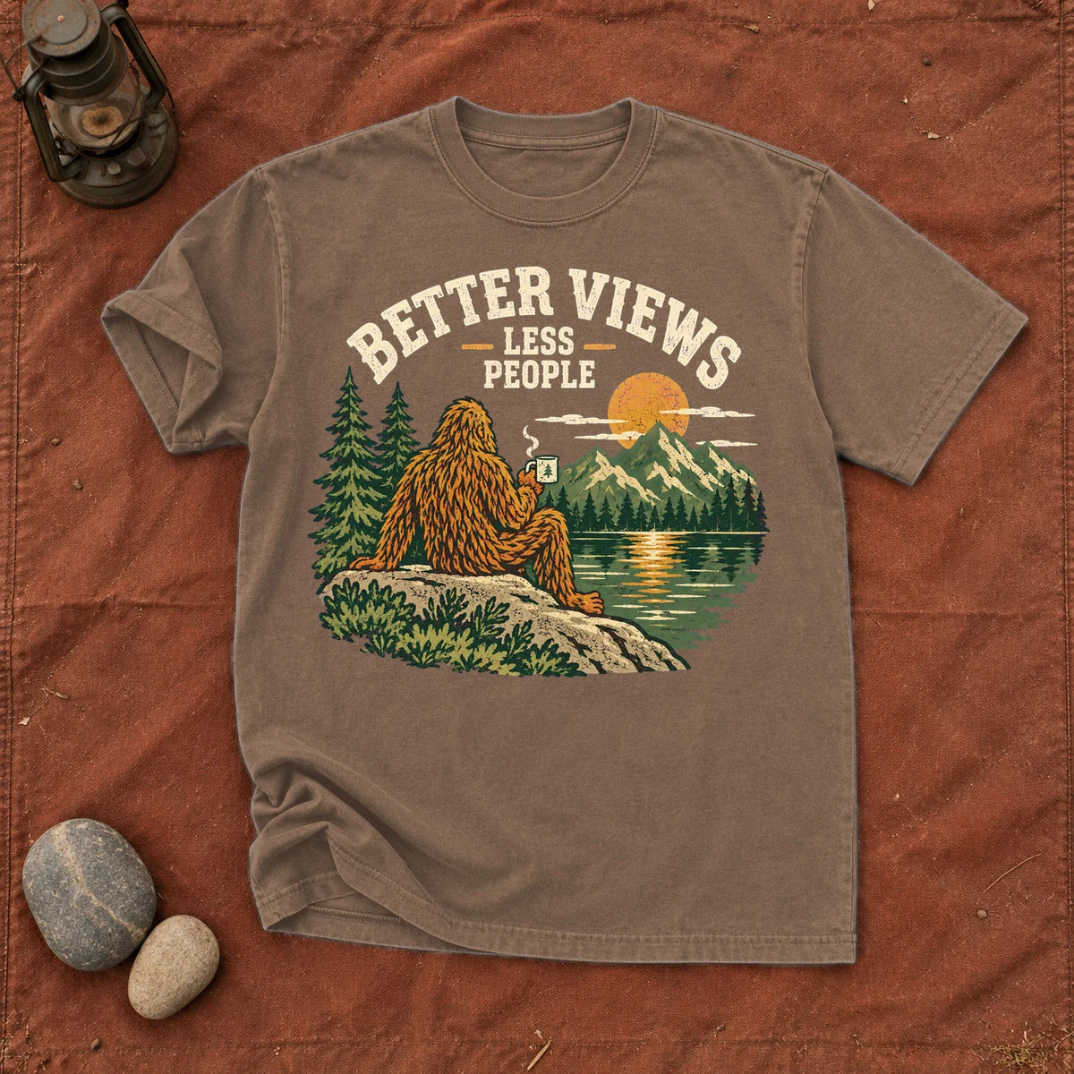 Better Views Less People Bigfoot Graphic Tee on Espresso Premium Tee