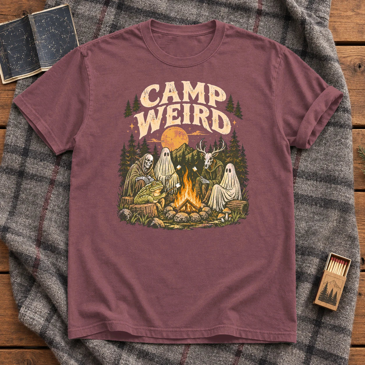 Camp Weird Spooky Campfire Graphic Tee on Brick Premium Tee