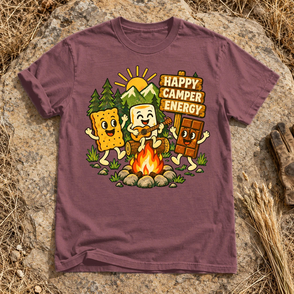 Happy Camper Energy Vintage Graphic Tee on Brick Premium Tee