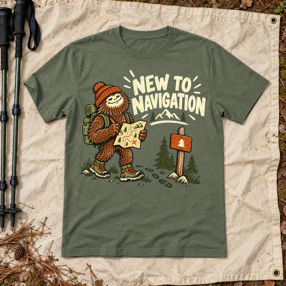 New to Navigation Bigfoot Graphic Tee on Military Green Everyday Soft Tee