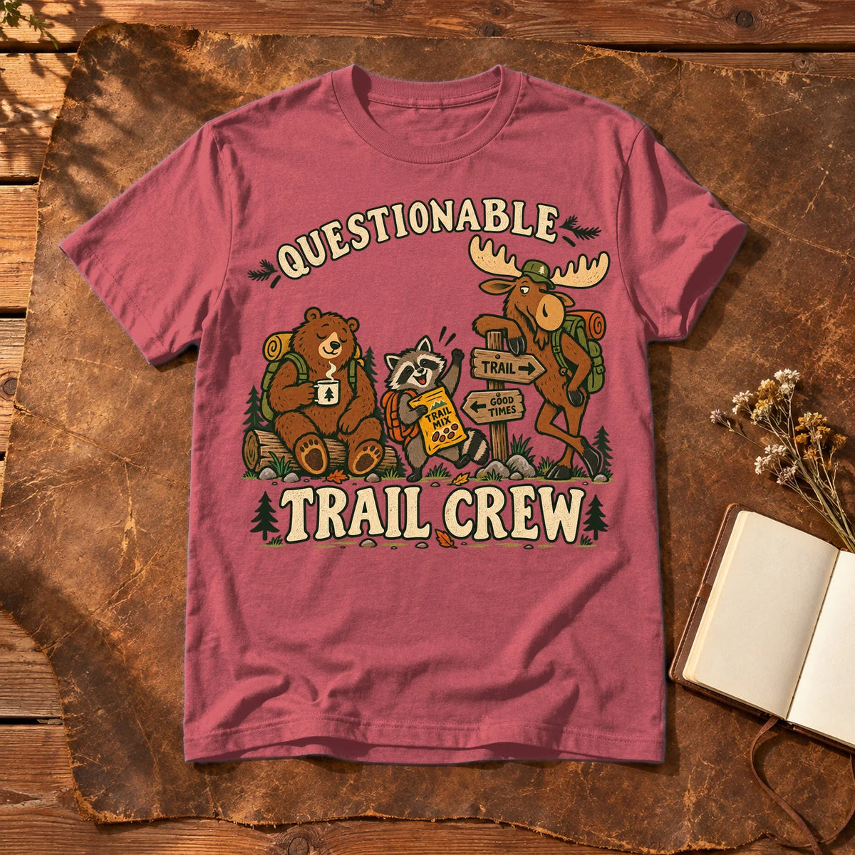 Questionable Trail Crew Graphic Tee on Heather Red Everyday Soft Tee