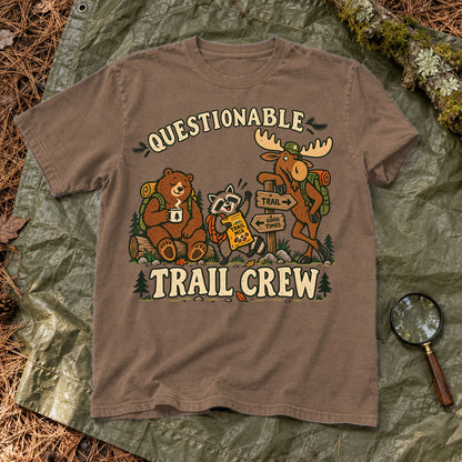 Questionable Trail Crew Graphic Tee on Espresso Premium Tee
