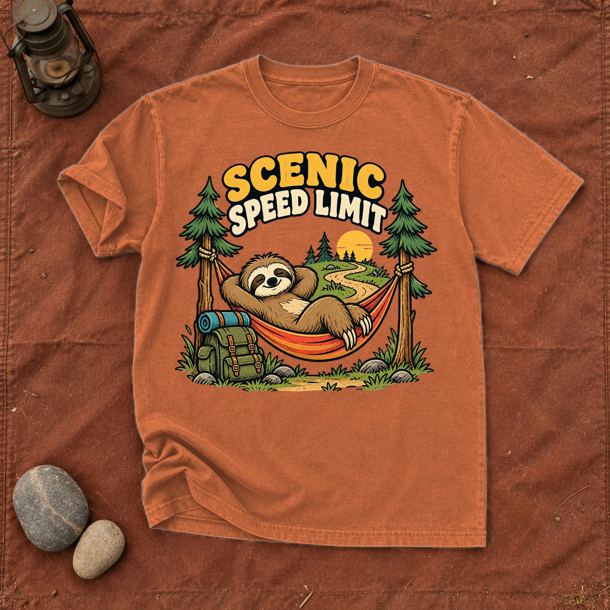 Scenic Speed Limit Sloth Graphic Tee on Yam Premium Tee