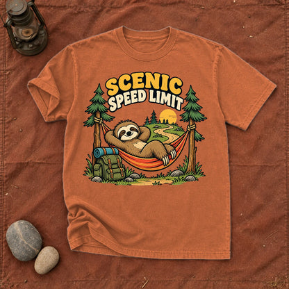 Scenic Speed Limit Sloth Graphic Tee on Yam Premium Tee