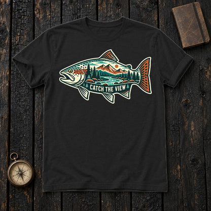 Catch The View Trout Graphic Tee on Black Everyday Soft Tee