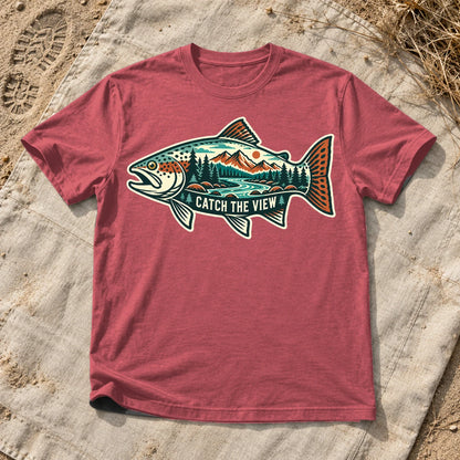 Catch The View Trout Graphic Tee on Heather Red Everyday Soft Tee