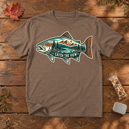 Catch The View Trout Graphic Tee on Espresso Premium Tee