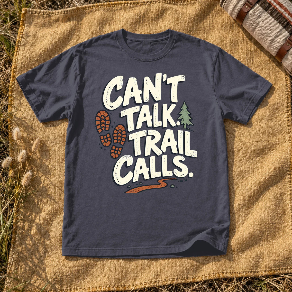 Can't Talk Trail Calls Graphic Tee on Navy Premium Tee