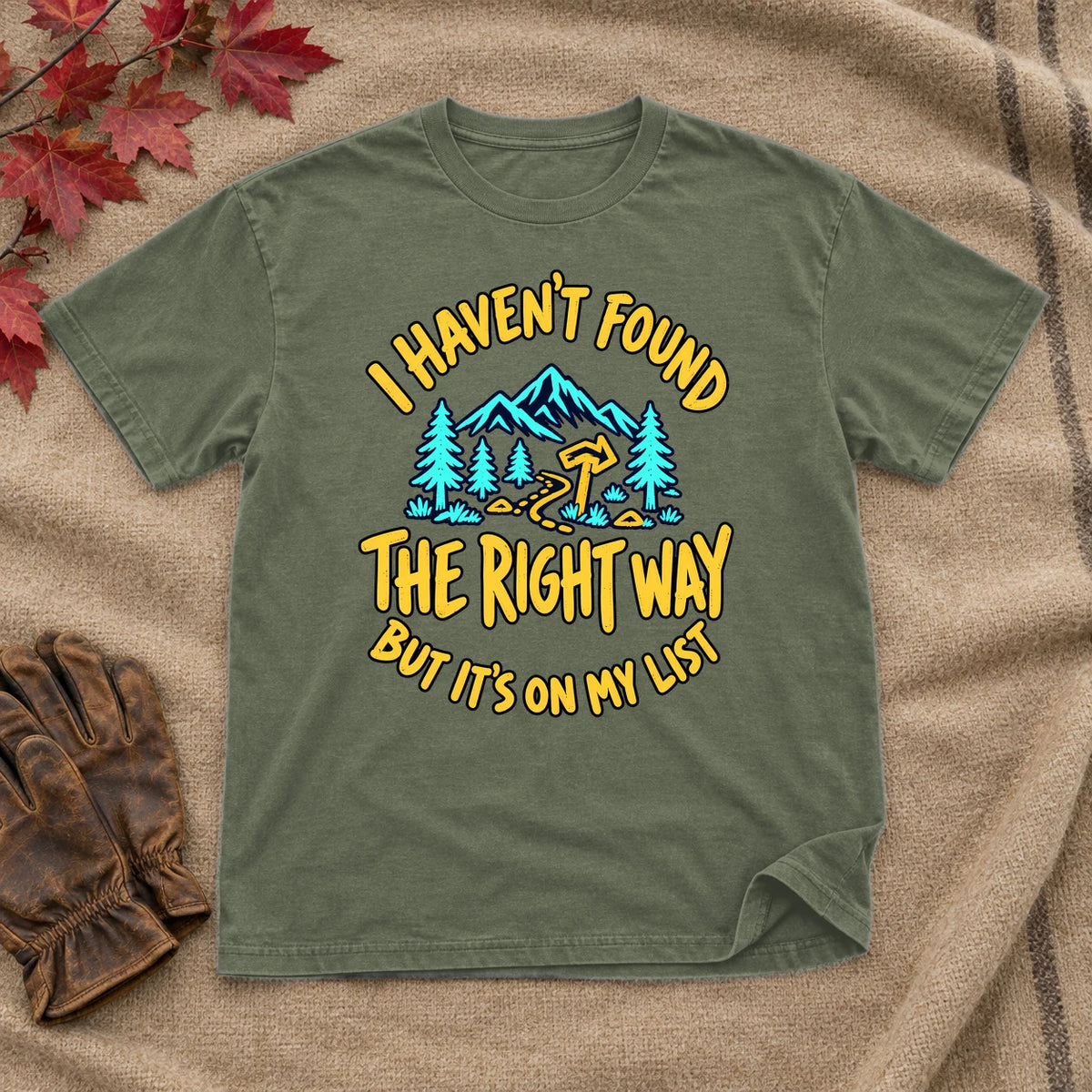 The Right Way Adventure Graphic Tee on Military Green Everyday Soft Tee