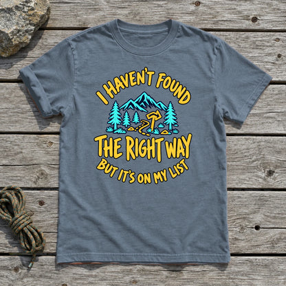 The Right Way Adventure Graphic Tee on Heather Indigo Everyday Soft Tee