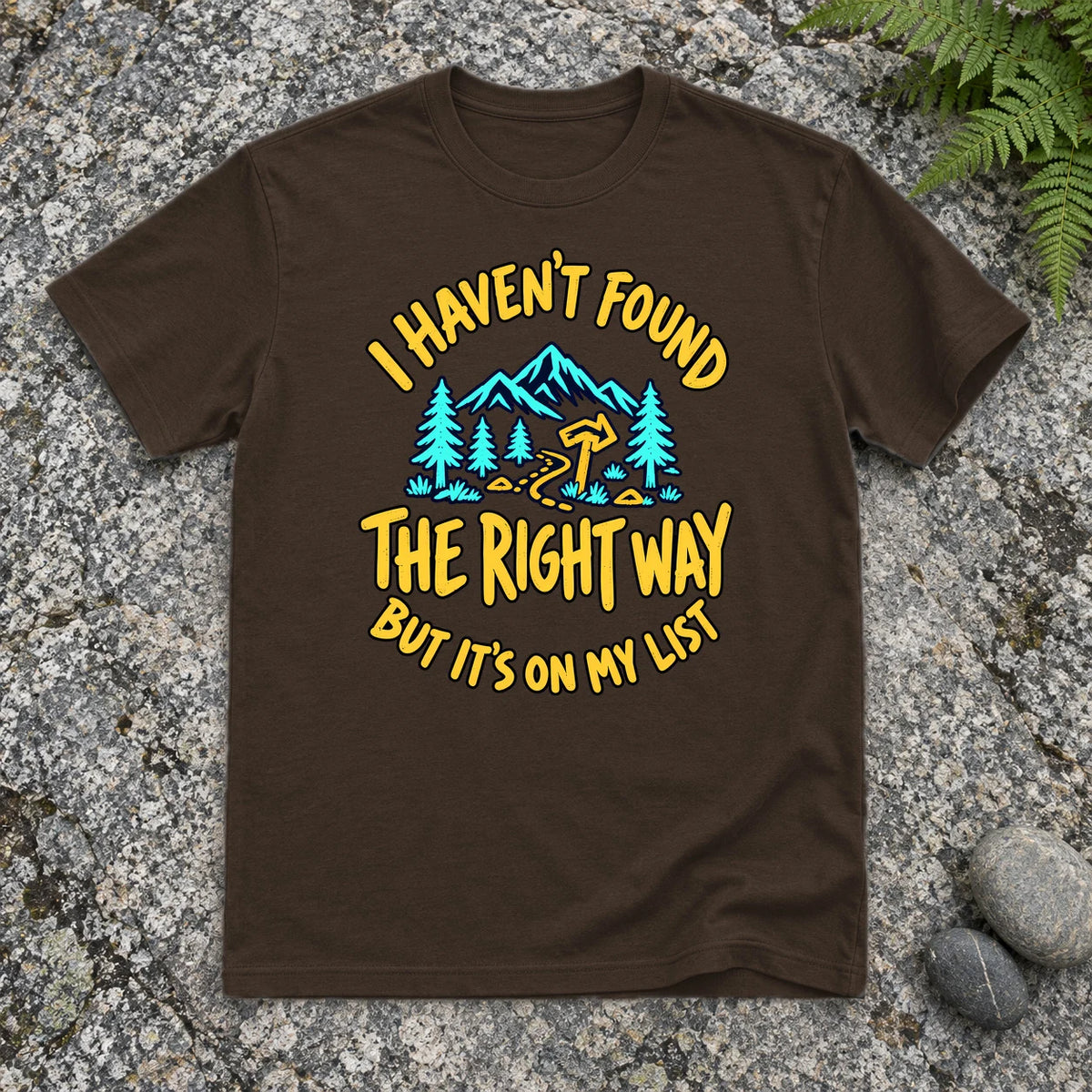The Right Way Adventure Graphic Tee on Dark Chocolate Everyday Soft Tee
