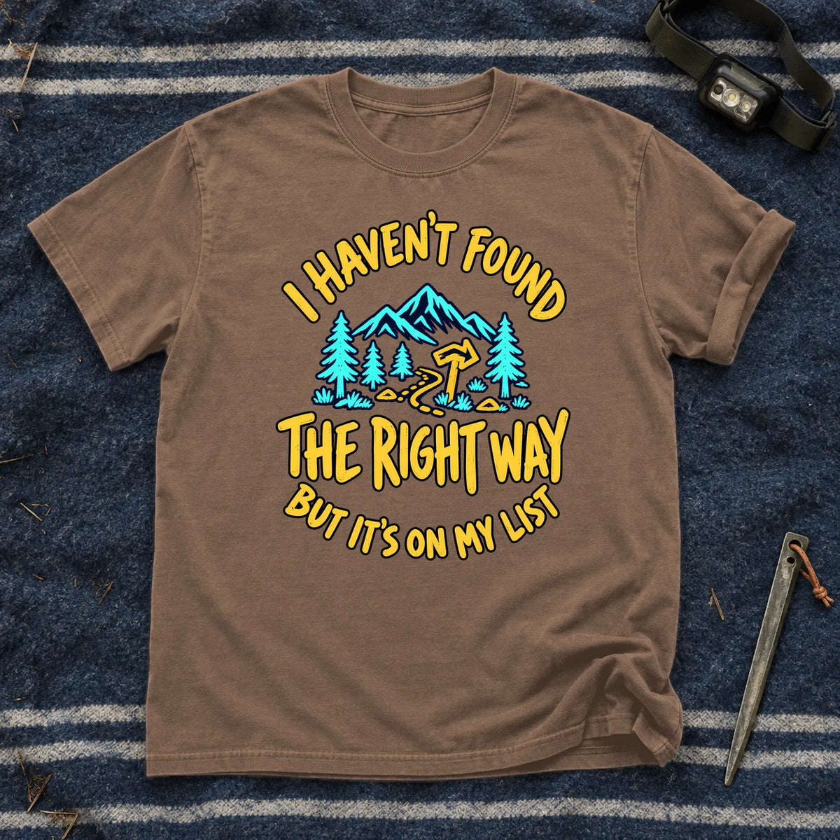 The Right Way Adventure Graphic Tee on Espresso Premium Tee