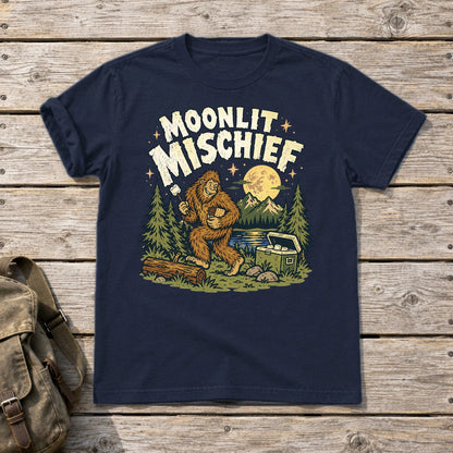 Moonlit Mischief Bigfoot Graphic Tee on Navy Everyday Soft Tee