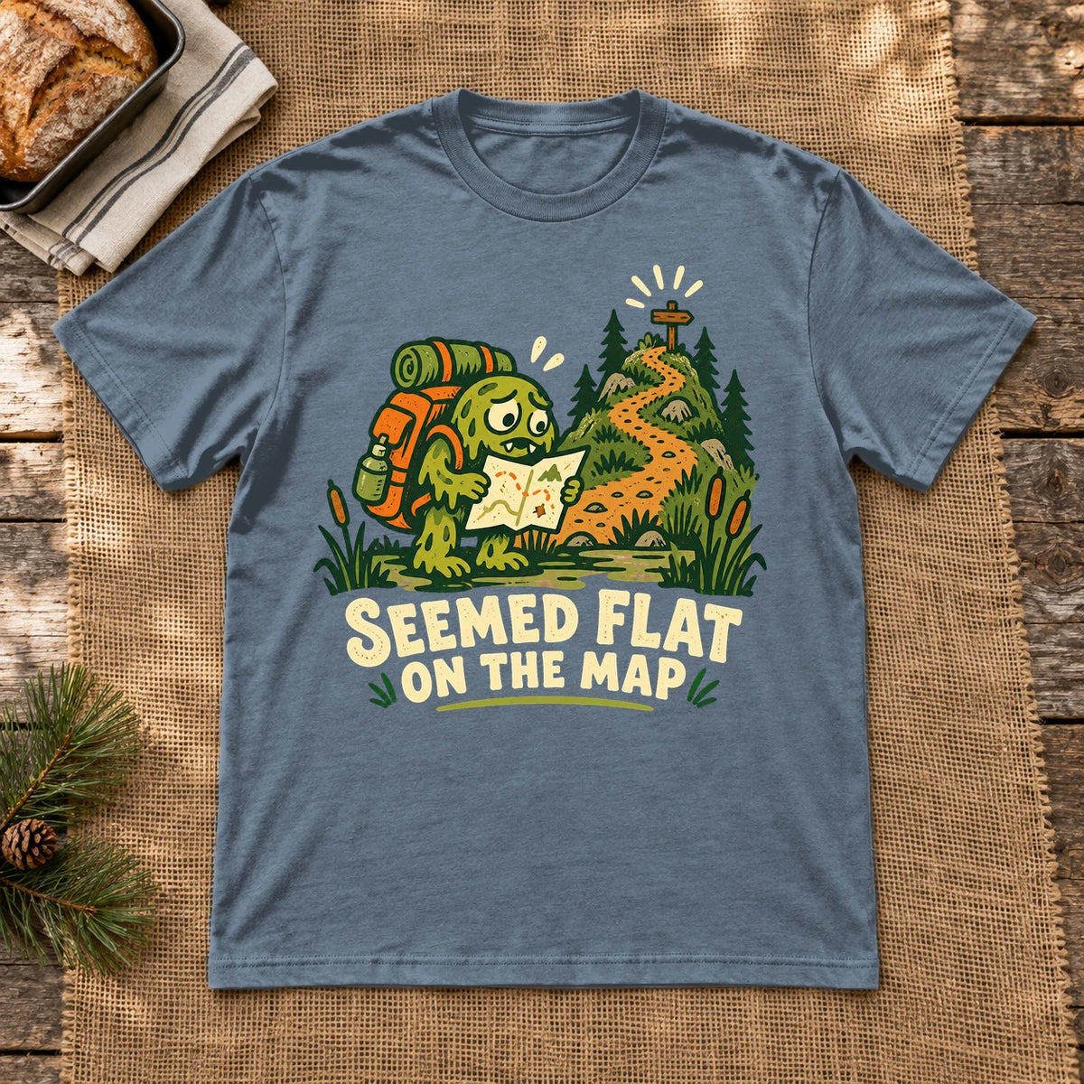 Seemed Flat On The Map Graphic Tee on Heather Indigo Everyday Soft Tee