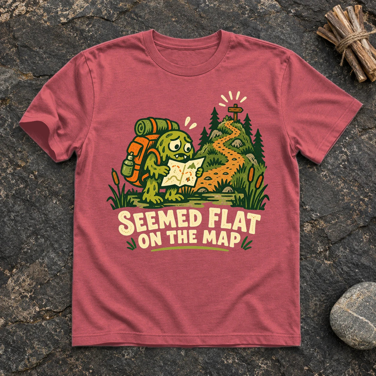 Seemed Flat On The Map Graphic Tee on Heather Red Everyday Soft Tee