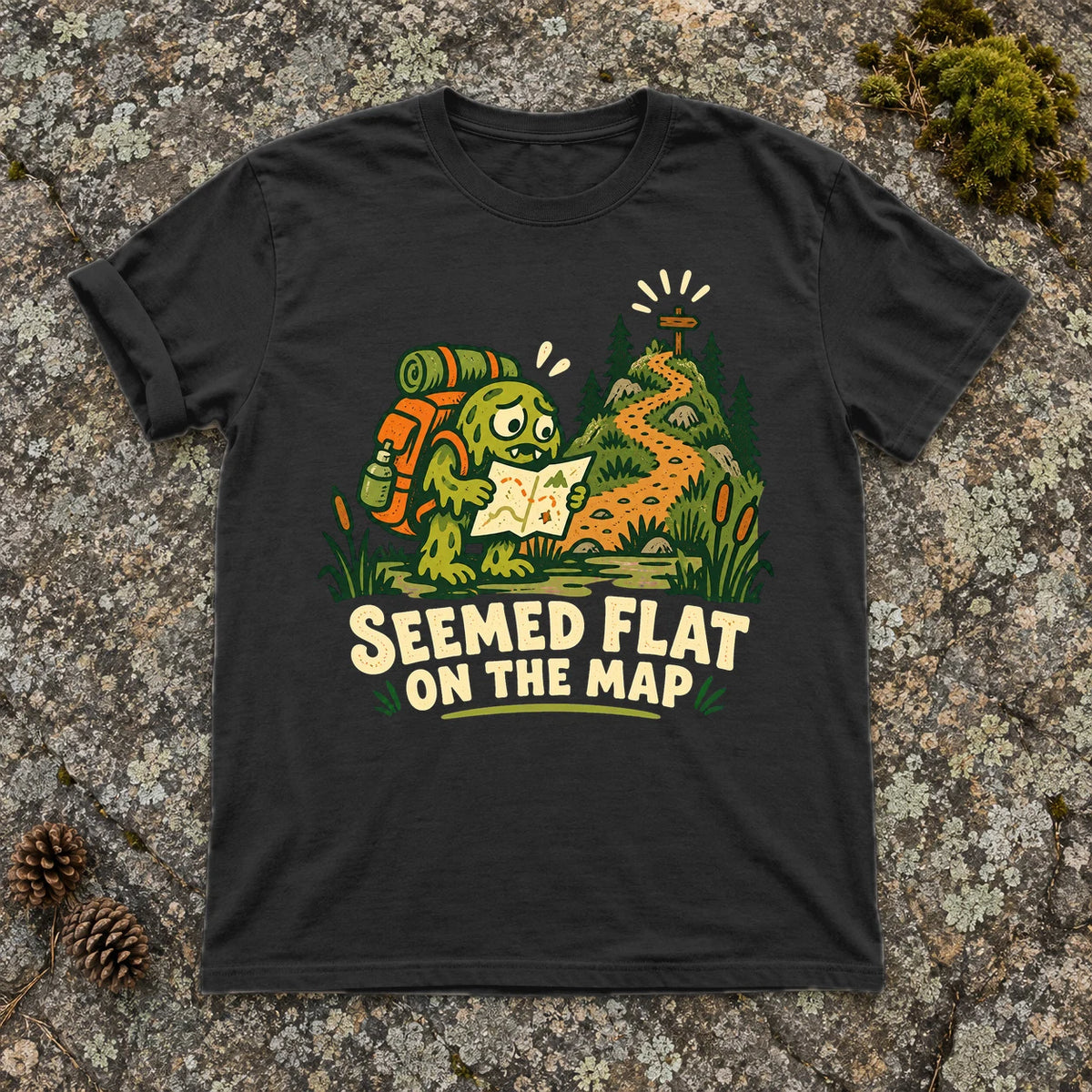 Seemed Flat On The Map Graphic Tee on Black Premium Tee