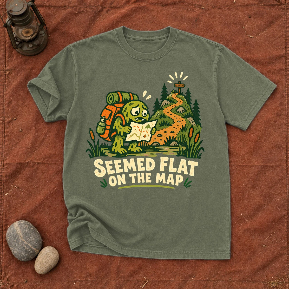 Seemed Flat On The Map Graphic Tee on Moss Premium Tee