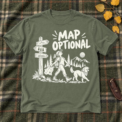 Map Optional Hiking Graphic Tee on Military Green Everyday Soft Tee