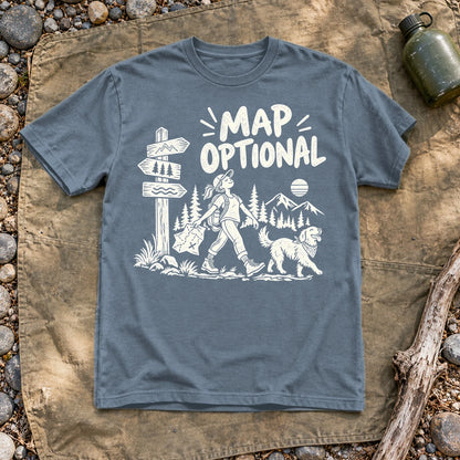 Map Optional Hiking Graphic Tee on Heather Indigo Everyday Soft Tee
