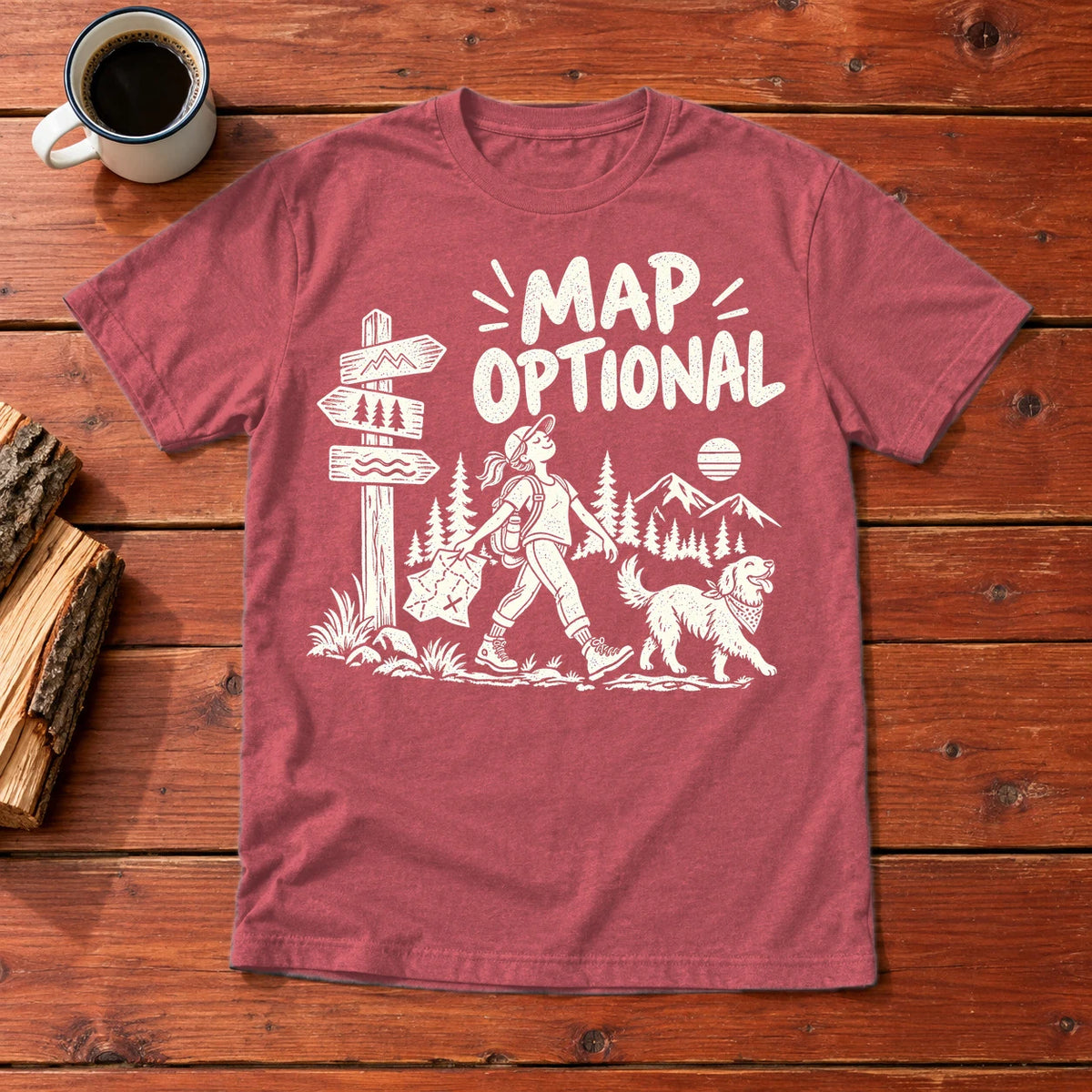 Map Optional Hiking Graphic Tee on Heather Red Everyday Soft Tee