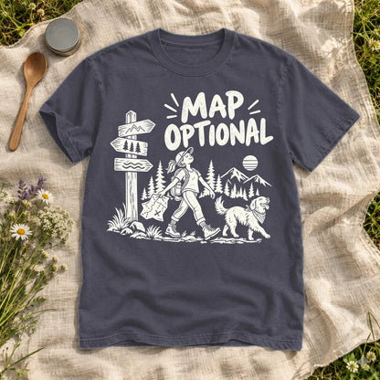 Map Optional Hiking Graphic Tee on Navy Premium Tee
