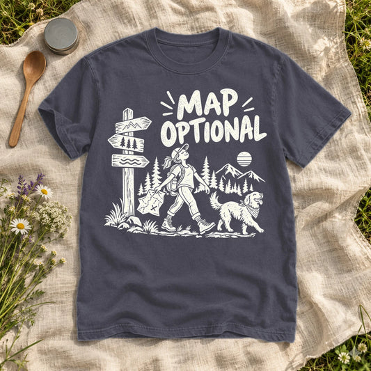 Map Optional Hiking Graphic Tee on Navy Premium Tee