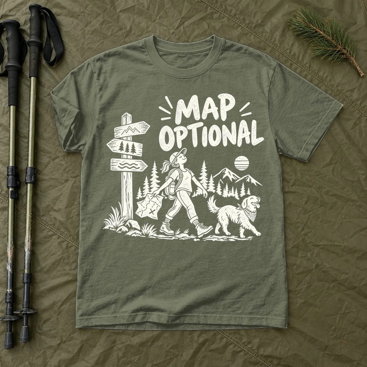 Map Optional Hiking Graphic Tee on Moss Premium Tee