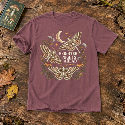 Brighter Nights Ahead Moth Graphic Tee on Brick Premium Tee