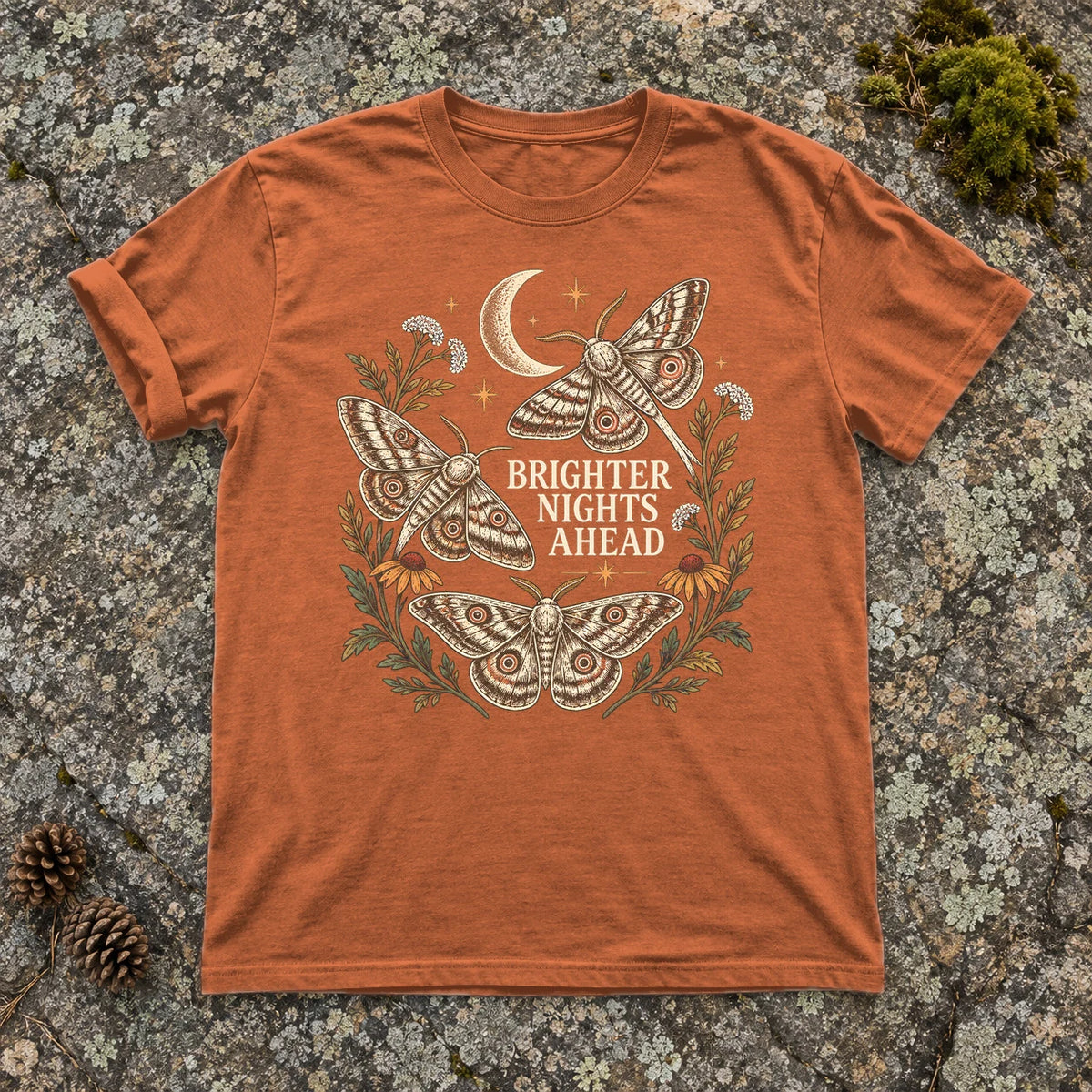 Brighter Nights Ahead Moth Graphic Tee on Yam Premium Tee
