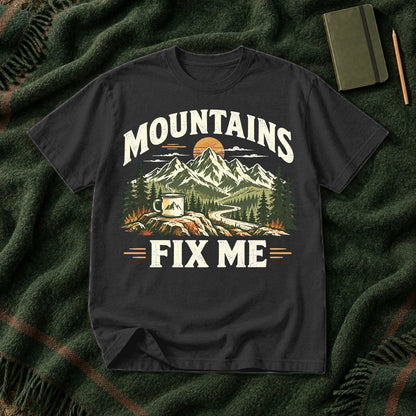 Mountains Fix Me Vintage Graphic Tee on Black Premium Tee
