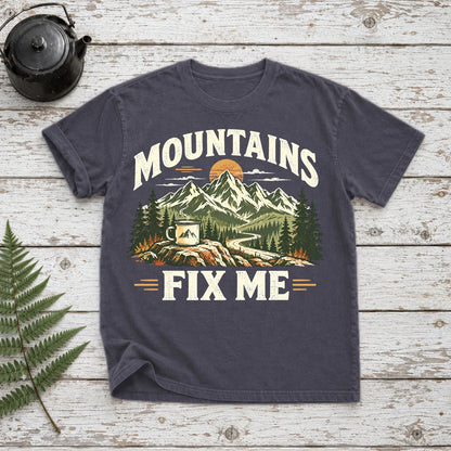 Mountains Fix Me Vintage Graphic Tee on Navy Premium Tee
