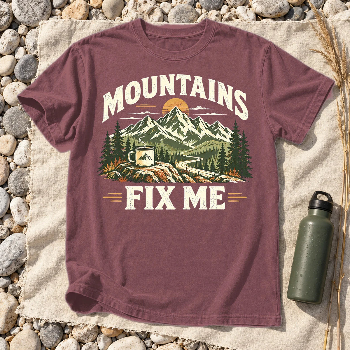 Mountains Fix Me Vintage Graphic Tee on Brick Premium Tee