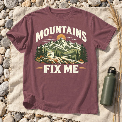 Mountains Fix Me Vintage Graphic Tee on Brick Premium Tee