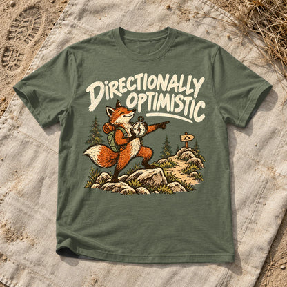 Directionally Optimistic Fox Graphic Tee on Military Green Everyday Soft Tee