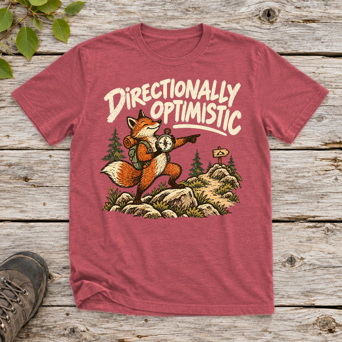 Directionally Optimistic Fox Graphic Tee on Heather Red Everyday Soft Tee