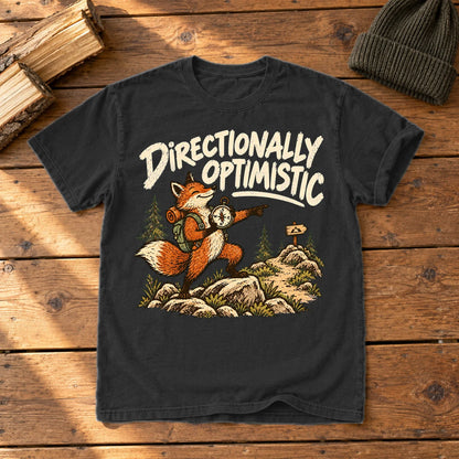 Directionally Optimistic Fox Graphic Tee on Black Premium Tee