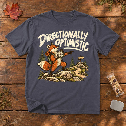 Directionally Optimistic Fox Graphic Tee on Navy Premium Tee