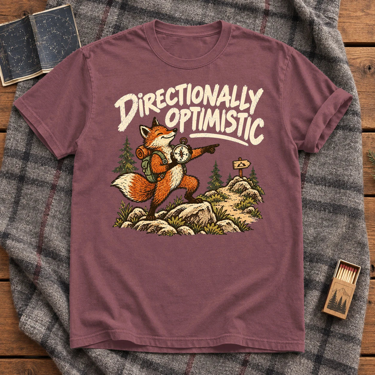 Directionally Optimistic Fox Graphic Tee on Brick Premium Tee