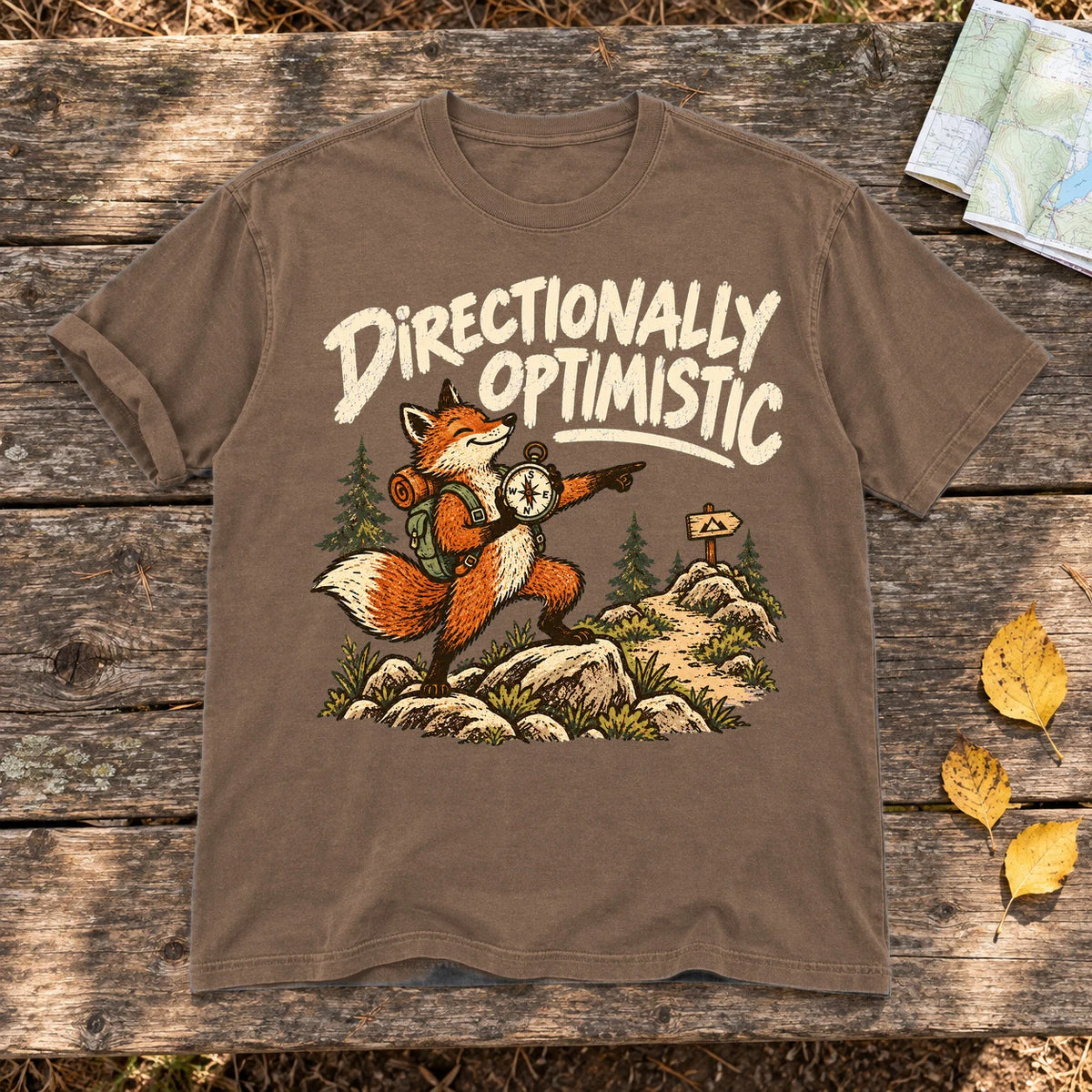 Directionally Optimistic Fox Graphic Tee on Espresso Premium Tee